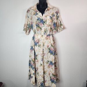 Marilyn Vintage 80s Floral Button Down Shirt Skirt Set